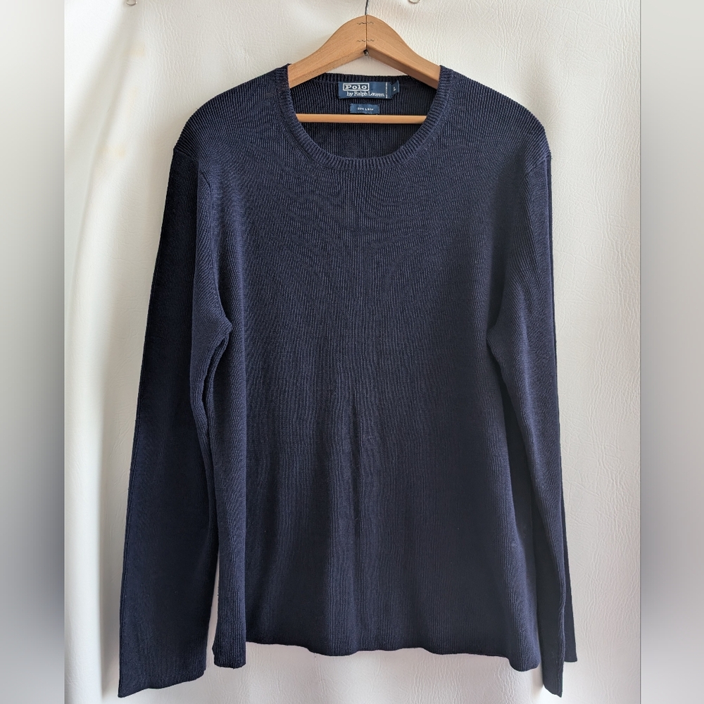 Ralph Lauren Polo Linen Navy Blue Knit Pullover Sweater - L